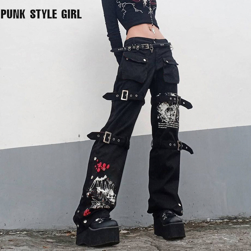 LANFUBEISI Techwear Mall Gothic Streetwear Zipper Pants Grunge Style  Harajuku High Waist Flare Trousers Y2k Women Fashion Clothes