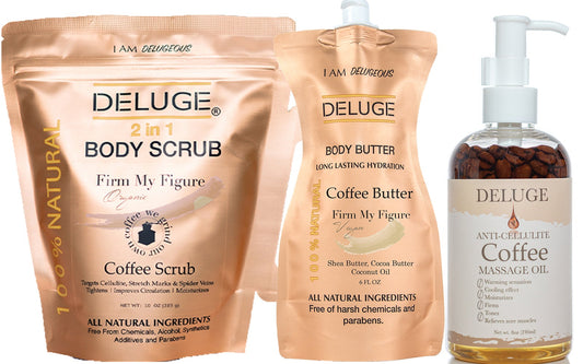 COFFEE SCRUB - COFFEE BUTTER - COFFEE MASSAGE OIL SET