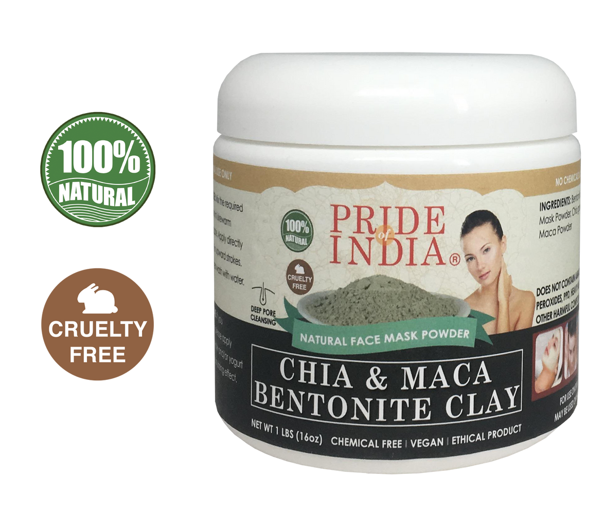 Chia & Maca Healing Bentonite Clay Natural Face Mask Powder, 1 Pound (454gm) Jar