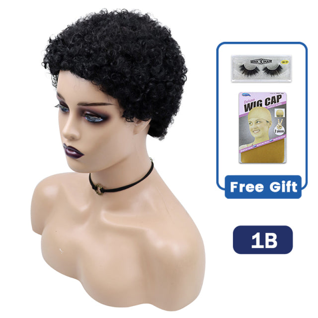 Short Curly Hair Wigs Pixie Cut Brazilian Human Hair For Black Women Natural Black 150% Density Glueless Afro Kinky Curly Wig