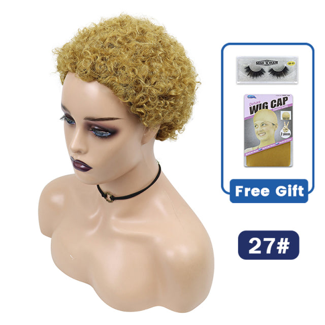 Short Curly Hair Wigs Pixie Cut Brazilian Human Hair For Black Women Natural Black 150% Density Glueless Afro Kinky Curly Wig