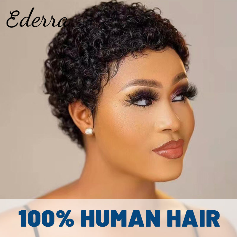 Short Curly Hair Wigs Pixie Cut Brazilian Human Hair For Black Women Natural Black 150% Density Glueless Afro Kinky Curly Wig