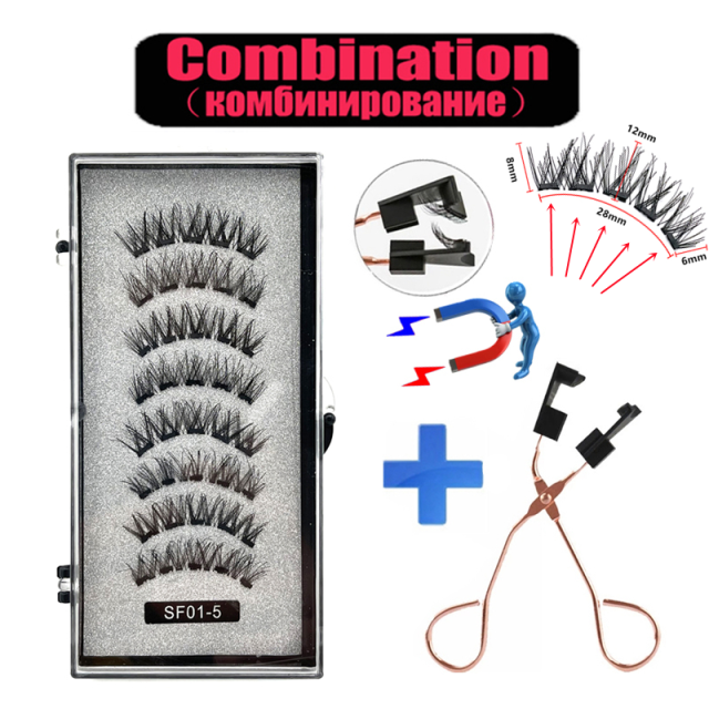 2 Pairs 3D Natural Magnetic Eyelashes ,With 5 Magnetic Lashes Handmade Reusable Magnetic False Eyelashes Support Drop Shipping