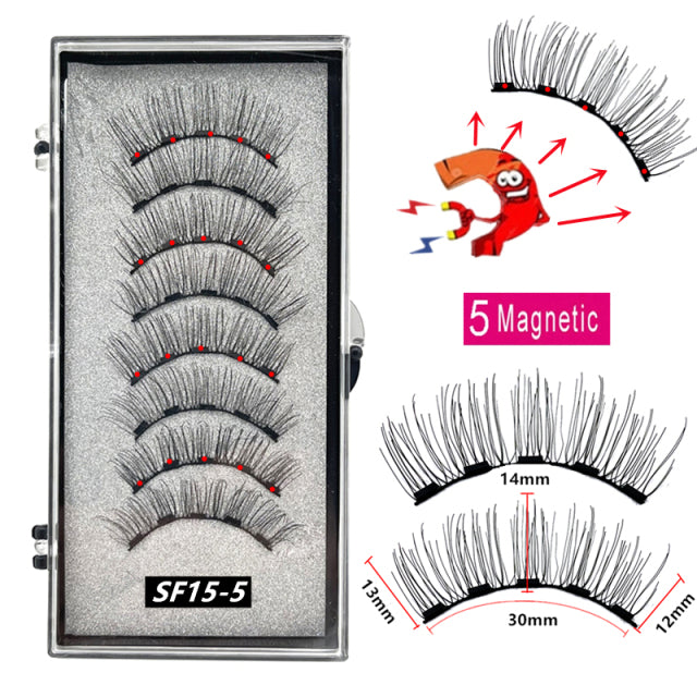 2 Pairs 3D Natural Magnetic Eyelashes ,With 5 Magnetic Lashes Handmade Reusable Magnetic False Eyelashes Support Drop Shipping