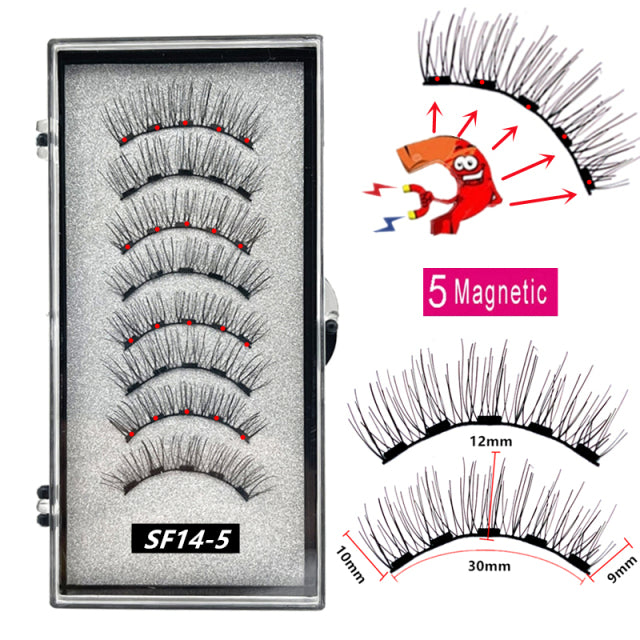 2 Pairs 3D Natural Magnetic Eyelashes ,With 5 Magnetic Lashes Handmade Reusable Magnetic False Eyelashes Support Drop Shipping