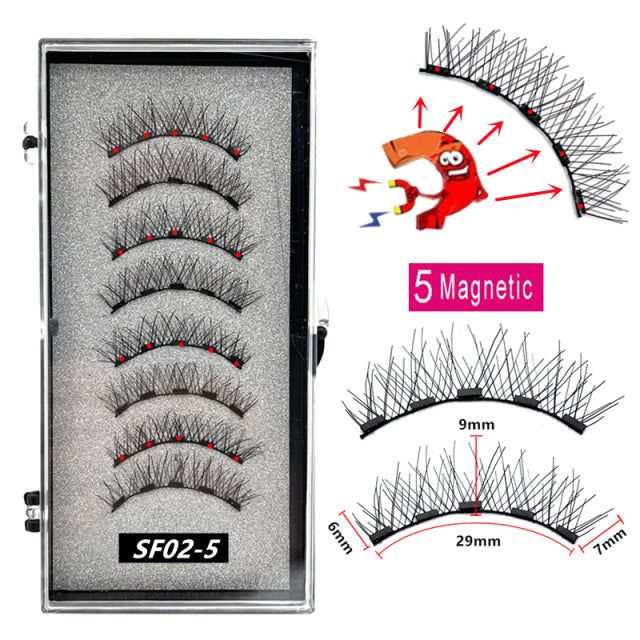 2 Pairs 3D Natural Magnetic Eyelashes ,With 5 Magnetic Lashes Handmade Reusable Magnetic False Eyelashes Support Drop Shipping