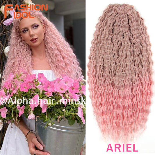 Ariel Curl Hair Water Wave Twist Crochet Hair Synthetic Braid Hair Ombre Blonde Pink 22 Inch Deep Wave Braiding Hair Extension