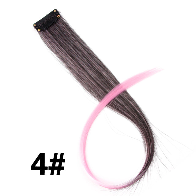 Synthetic Long Straight Women High Temperature Synthetic Clip In Hair Extension Hairpiece Purple Pink Red Blue Rose Colorful