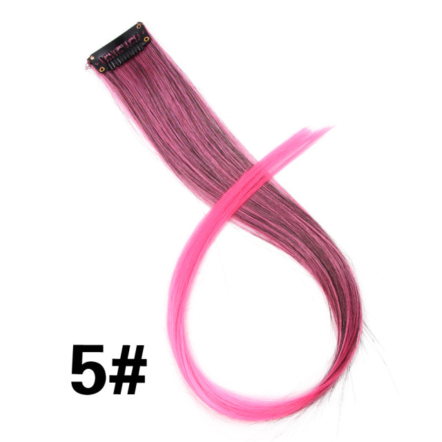 Synthetic Long Straight Women High Temperature Synthetic Clip In Hair Extension Hairpiece Purple Pink Red Blue Rose Colorful