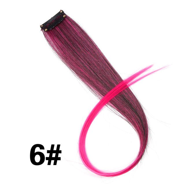 Synthetic Long Straight Women High Temperature Synthetic Clip In Hair Extension Hairpiece Purple Pink Red Blue Rose Colorful