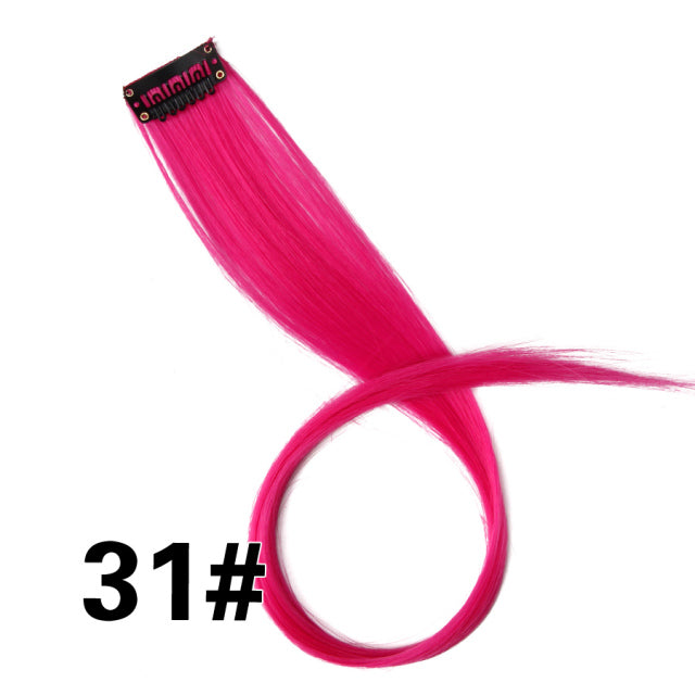 Synthetic Long Straight Women High Temperature Synthetic Clip In Hair Extension Hairpiece Purple Pink Red Blue Rose Colorful