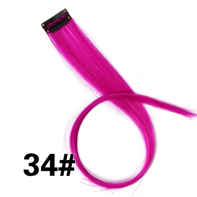 Synthetic Long Straight Women High Temperature Synthetic Clip In Hair Extension Hairpiece Purple Pink Red Blue Rose Colorful