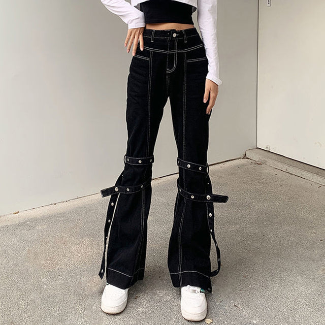 Women's Techwear Pants Japanese Harajuku Cargo Pants Gothic Punk Baggy Wide  Leg Pants Multi-Pockets Cool Alt Emo Clothes